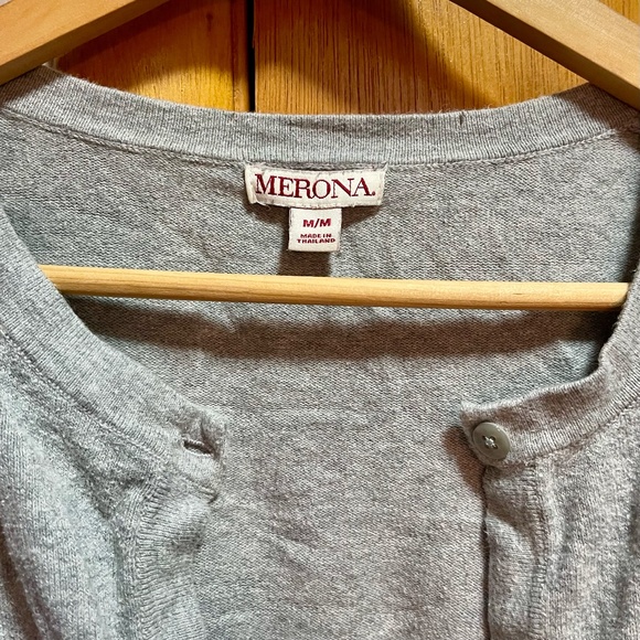 Merona Vintage Womens Size Medium Light Gray Button Up Cardigan Knit Sweater - Picture 2 of 11